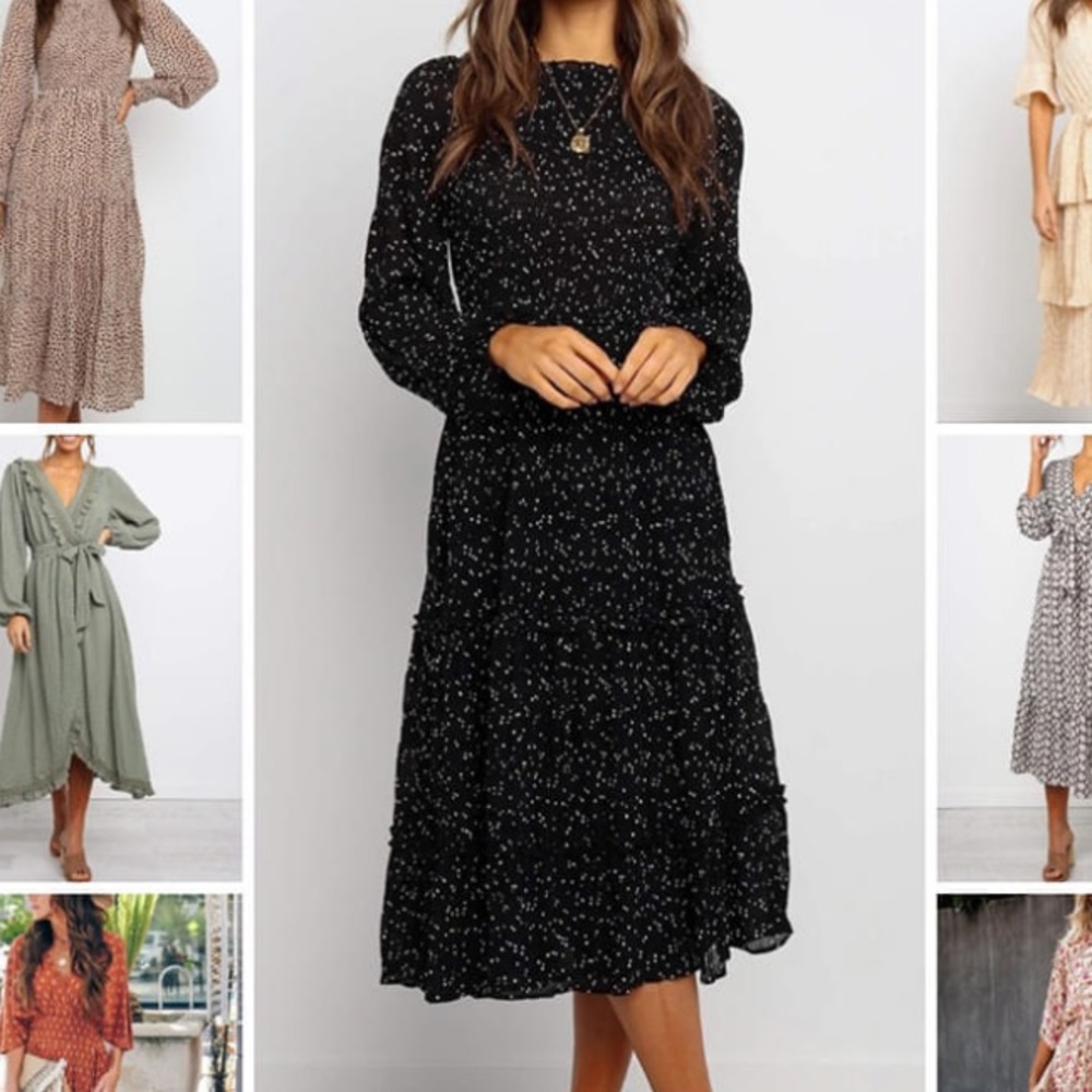 Medium midi dress black polka dot